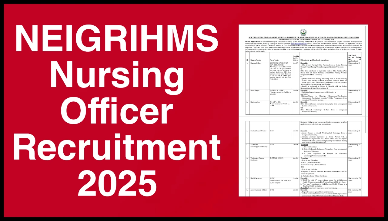 NEIGRIHMS Nursing Officer Recruitment 2025: 105 Posts – Apply Online Now!