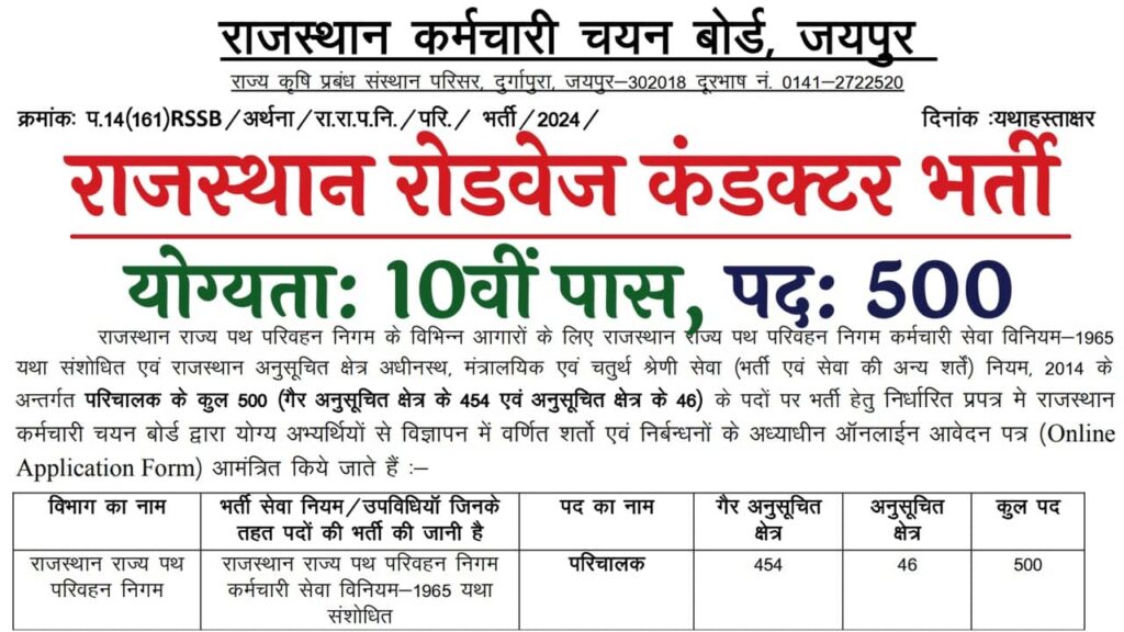 Rajasthan Roadways Conductor Bharti 2025: 500 पदों पर भर्ती, 10वीं पास करें आवेदन!