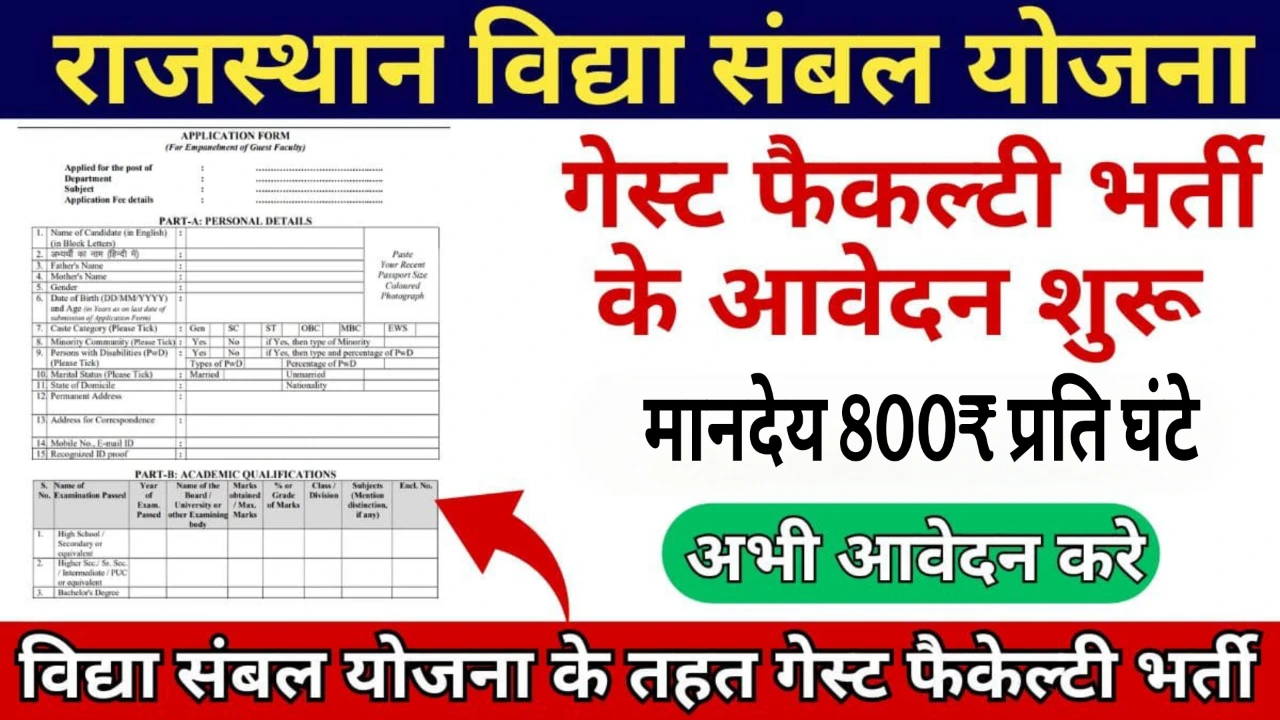 Rajasthan Vidya Sambal Yojana 2025: विद्या संबल योजना के तहत गेस्ट फैकल्टी में सहायक आचार्य पदों पर भर्ती का नोटिफिकेशन जारी