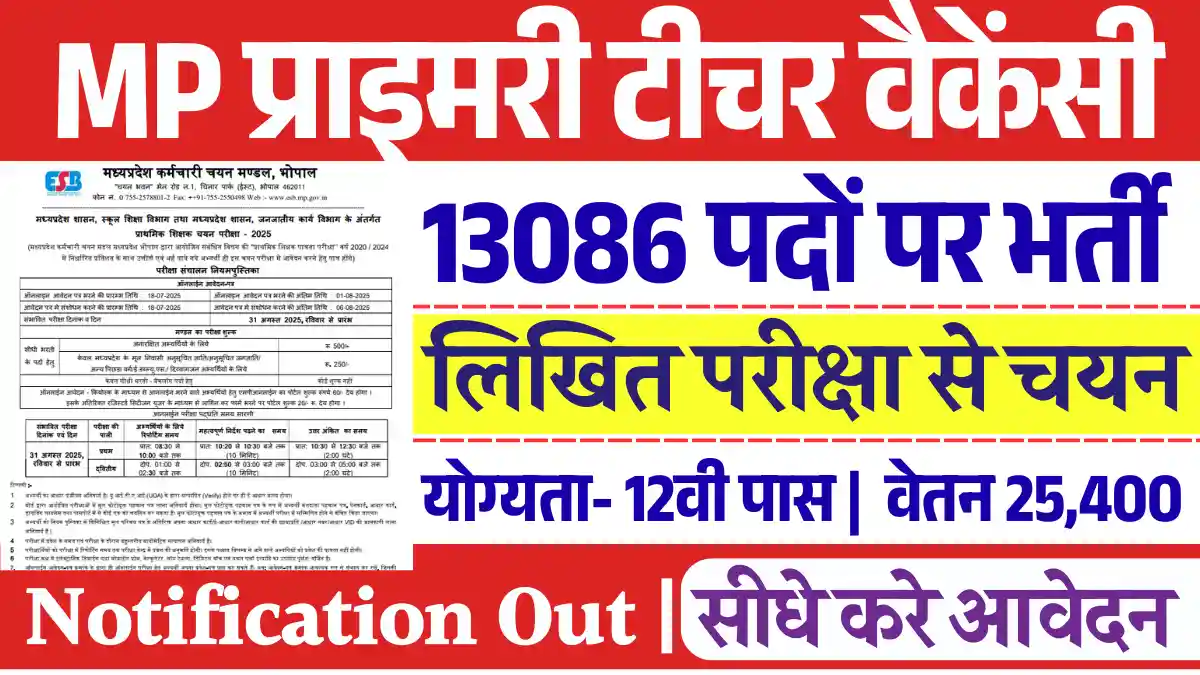 MP Primary Teacher Vacancy 2025: Notification Released for 13089 Posts