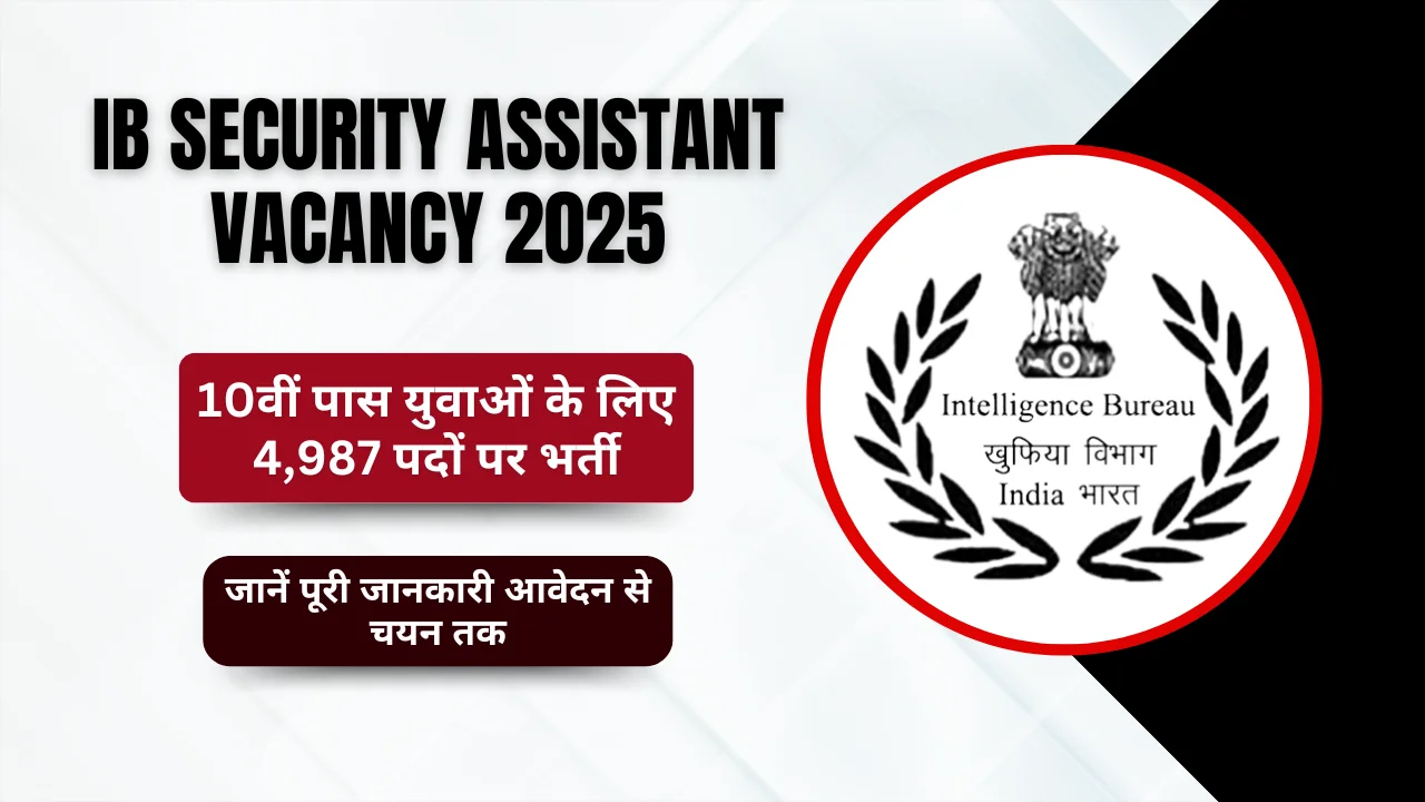IB Security Assistant Recruitment 2025: इंटेलिजेंस ब्यूरो में सिक्योरिटी असिस्टेंट के 4987 पदों पर भर्ती, 10वीं पास आवेदन शुरू