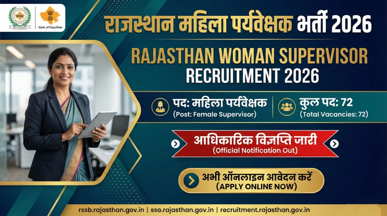 Rajasthan Mahila Paryavekshak Bharti 2026 – राजस्थान महिला पर्यवेक्षक 72 पद भर्ती नोटिफिकेशन, अभी Online Apply करें